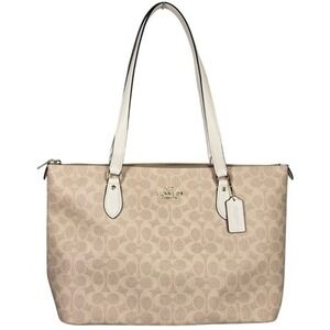 COACH Signature Gallery Tote Handbag Sand Chalk Beige Shoulder Bag Purse